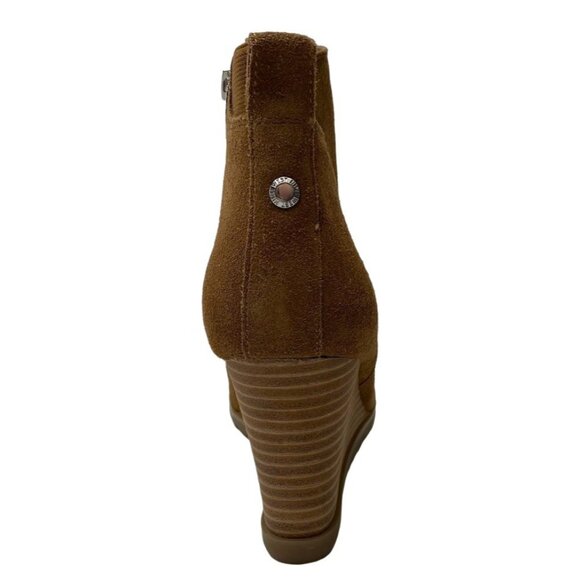 Nine West Suede Wedge Booties Women's 8 Light Brown Expansion-Panels Zipper NEW - Picture 5 of 11